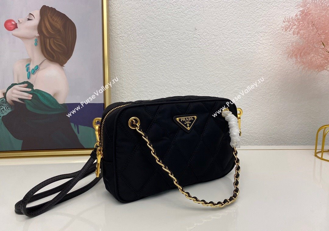 Prada Quilted nylon shoulder bag 1BG910 Black 2024 (nana-241213103)