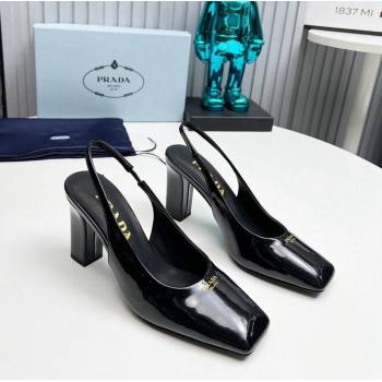 Prada Patent leather high heel slingback pumps 9cm Black 2024 1I838N (MD-241227013)