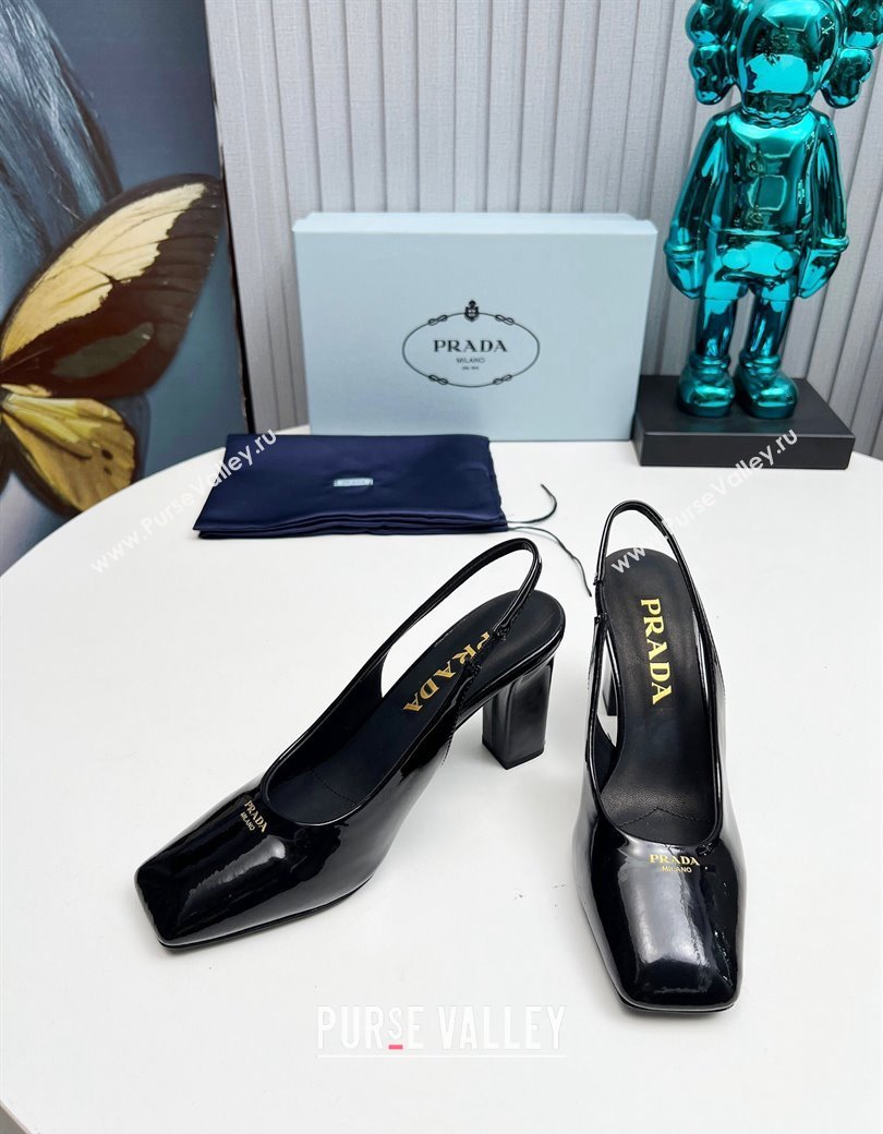 Prada Patent leather high heel slingback pumps 9cm Black 2024 1I838N (MD-241227013)