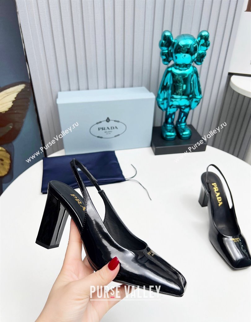 Prada Patent leather high heel slingback pumps 9cm Black 2024 1I838N (MD-241227013)