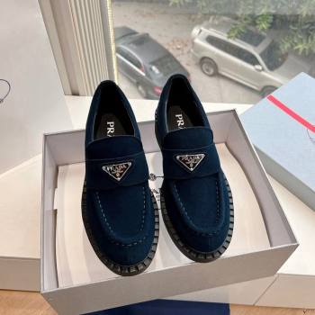 Prada Suede Platform Loafers Dark Blue 2024 G042 1227 (KL-241227089)