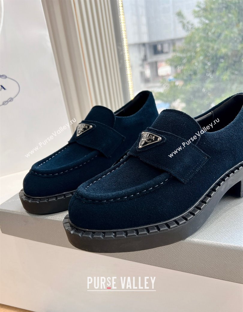 Prada Suede Platform Loafers Dark Blue 2024 G042 1227 (KL-241227089)