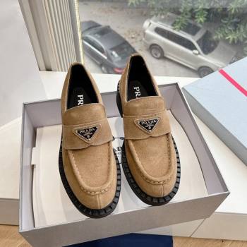 Prada Suede Platform Loafers Dark Beige 2024 G042 1227 (KL-241227090)