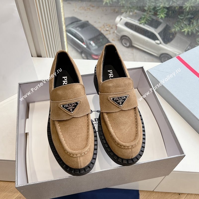 Prada Suede Platform Loafers Dark Beige 2024 G042 1227 (KL-241227090)