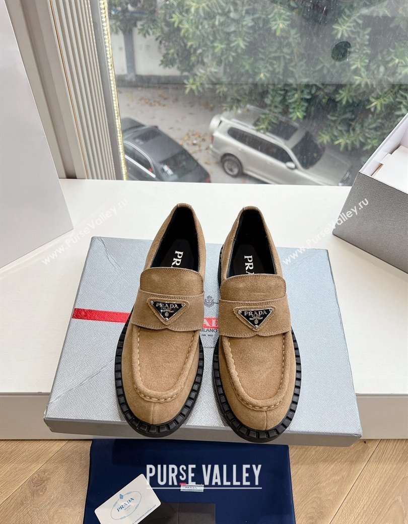 Prada Suede Platform Loafers Dark Beige 2024 G042 1227 (KL-241227090)