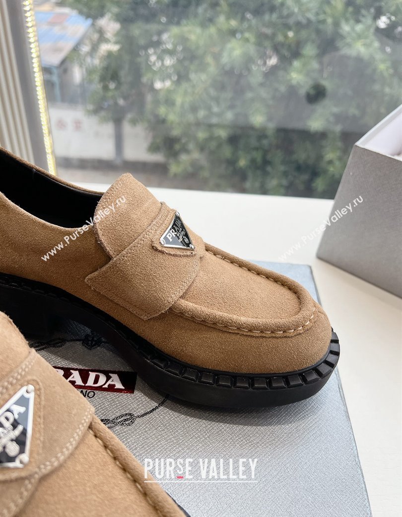 Prada Suede Platform Loafers Dark Beige 2024 G042 1227 (KL-241227090)