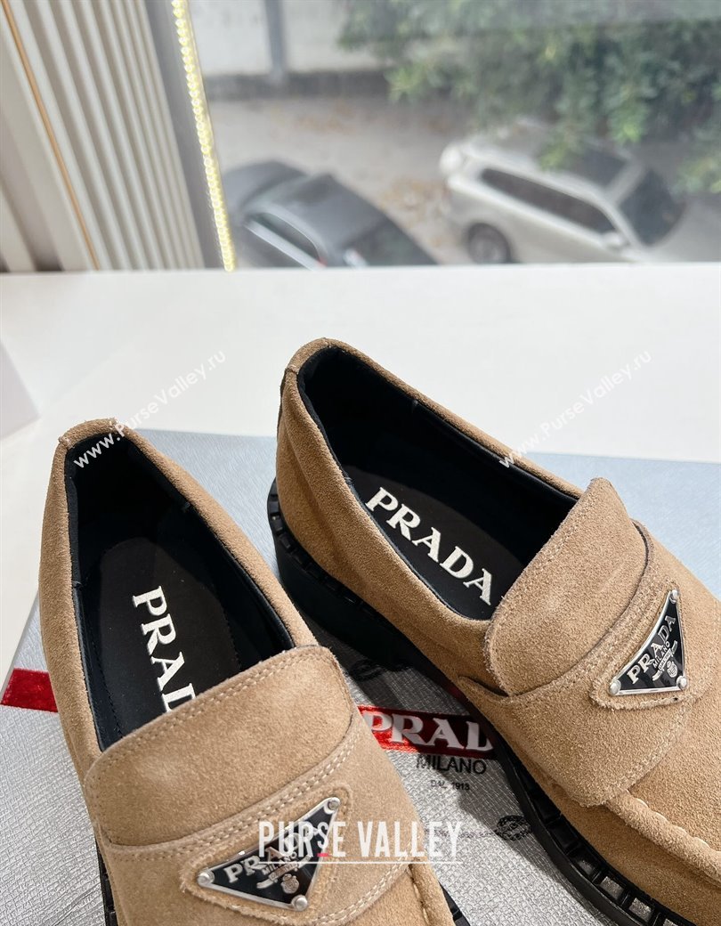 Prada Suede Platform Loafers Dark Beige 2024 G042 1227 (KL-241227090)