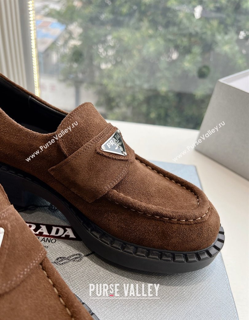 Prada Suede Platform Loafers Dark Brown 2024 G042 1227 (KL-241227092)