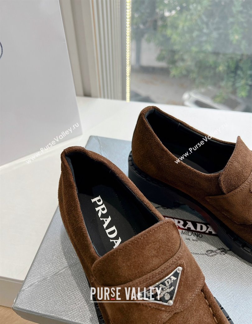 Prada Suede Platform Loafers Dark Brown 2024 G042 1227 (KL-241227092)