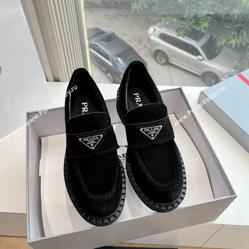 Prada Suede Platform Loafers Black 2024 G042 1227 (KL-241227095)