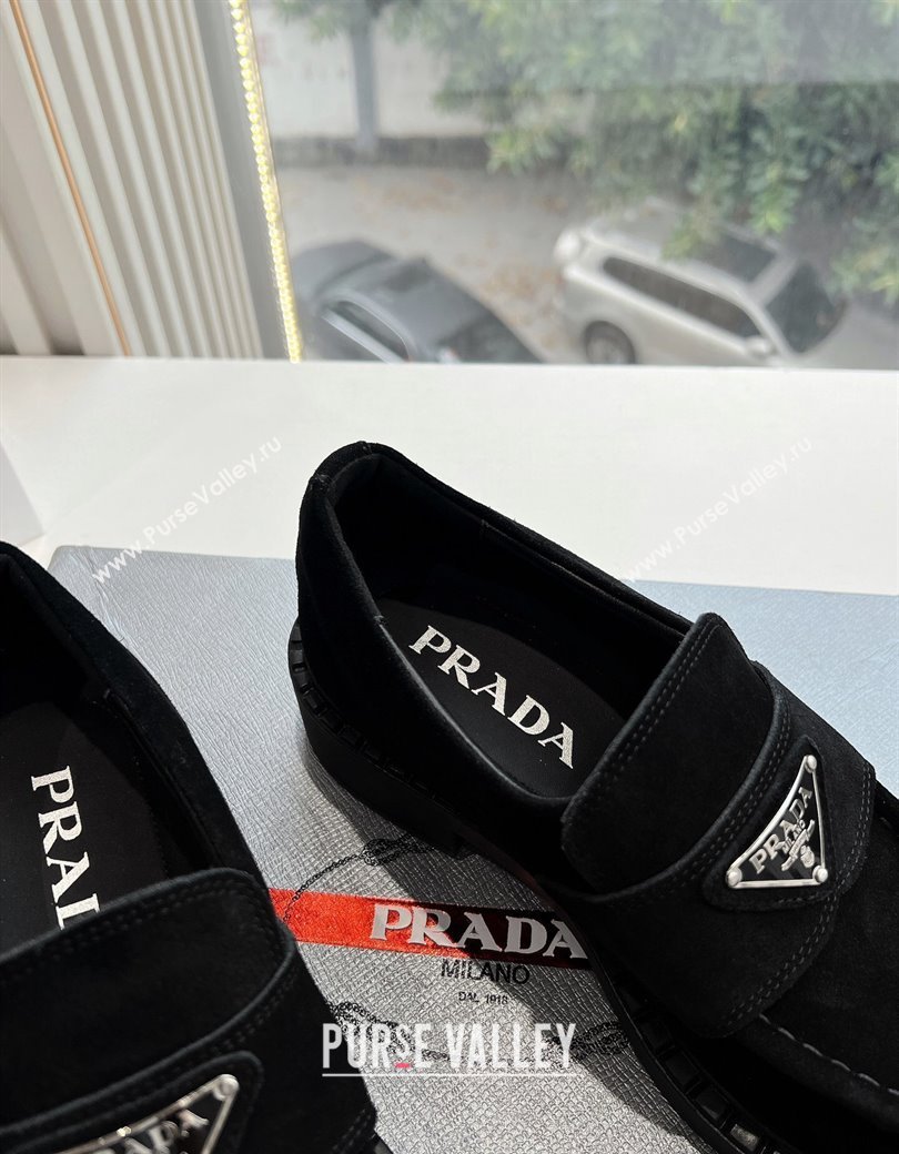 Prada Suede Platform Loafers Black 2024 G042 1227 (KL-241227095)