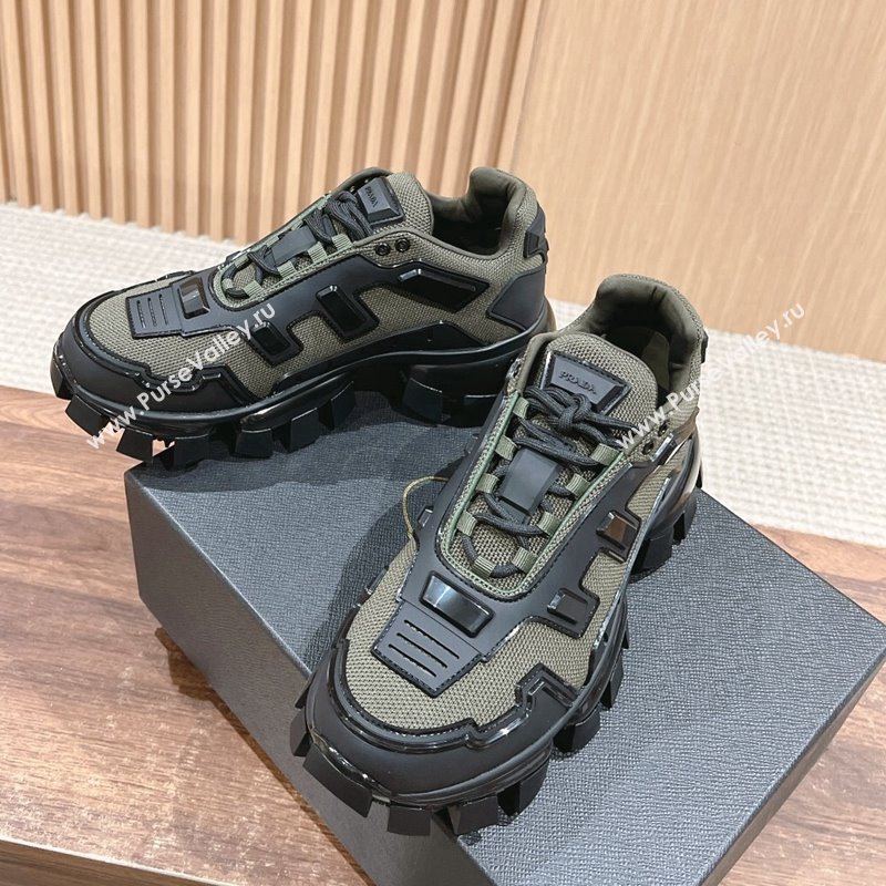 Prada Mens Cloudbust Thunder Sneakers in Knit and Rubber Green 2024 (KL-241227112)
