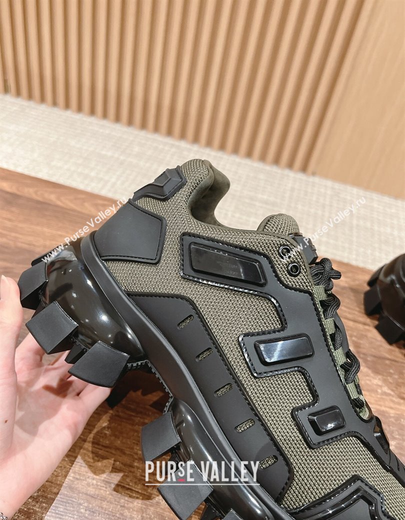 Prada Mens Cloudbust Thunder Sneakers in Knit and Rubber Green 2024 (KL-241227112)