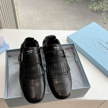 Prada Openwork Leather elasticized loafers with Fringe Black 2024 (MD-241227134)