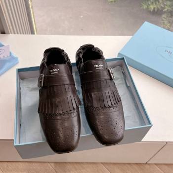 Prada Openwork Leather elasticized loafers with Fringe Fondant Brown 2024 (MD-241227132)