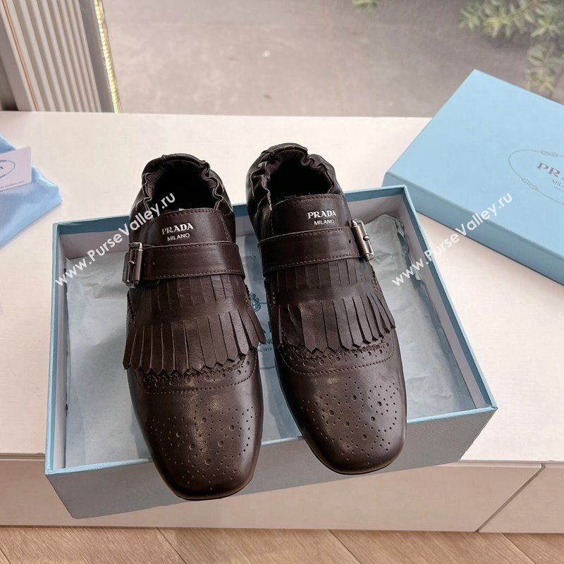 Prada Openwork Leather elasticized loafers with Fringe Fondant Brown 2024 (MD-241227132)