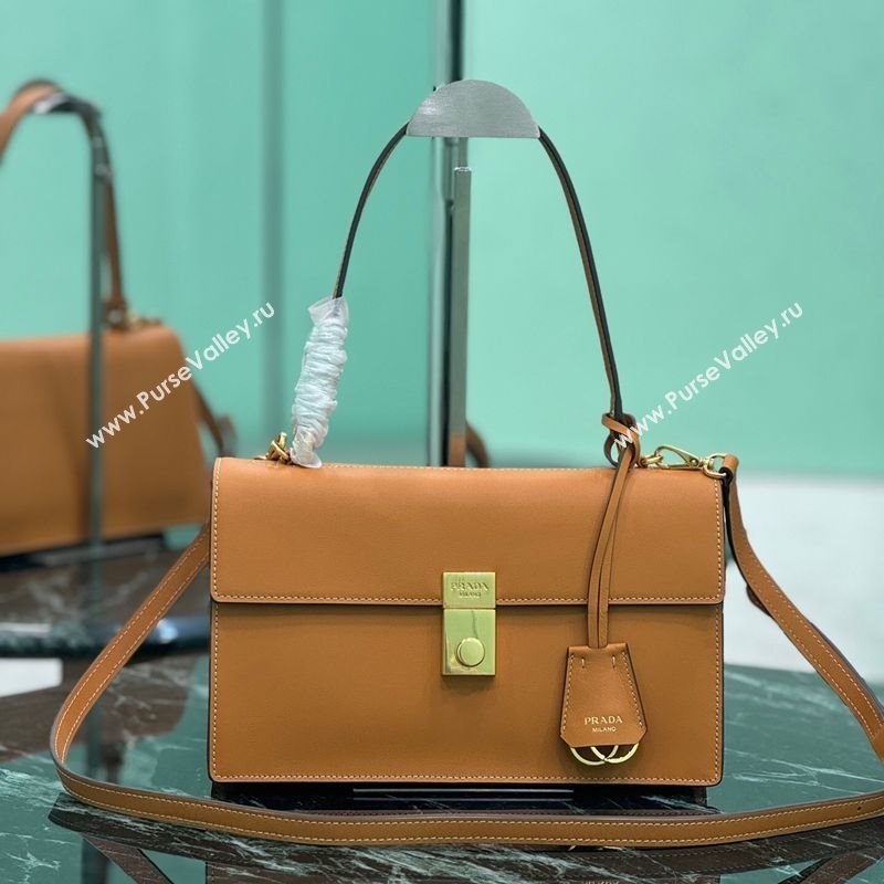 Prada Medium leather shoulder bag Amber Yellow 2025 1BN023 (YZ-250207018)