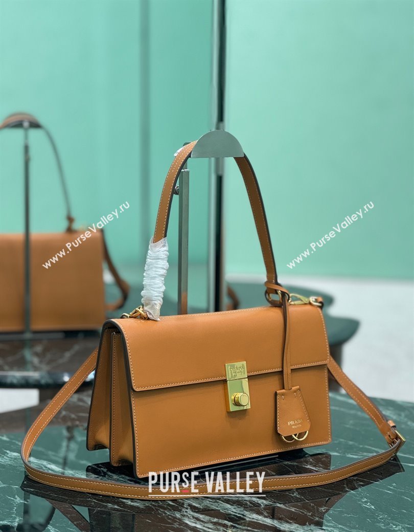 Prada Medium leather shoulder bag Amber Yellow 2025 1BN023 (YZ-250207018)