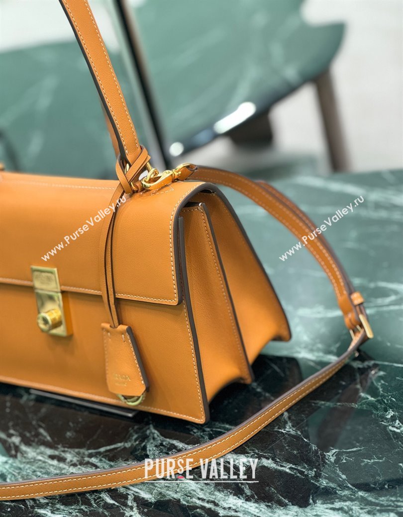 Prada Medium leather shoulder bag Amber Yellow 2025 1BN023 (YZ-250207018)