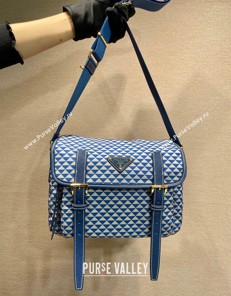 Prada Symbole Printed Nylon Messenger Bag Blue 2025 1BD383 (YZ-250207023)