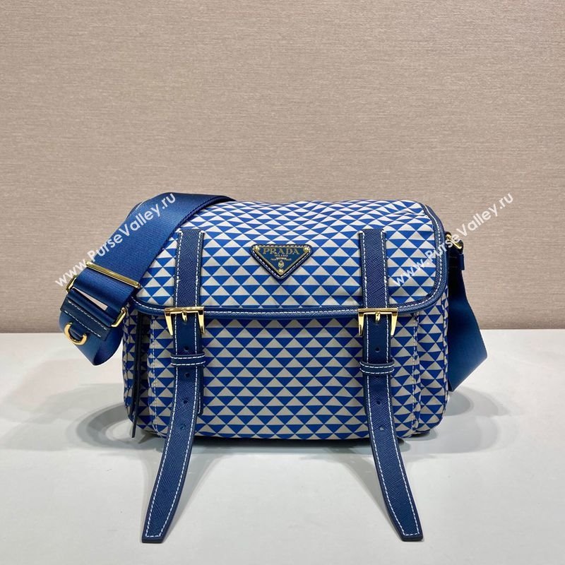 Prada Symbole Printed Nylon Messenger Bag Blue 2025 1BD383 (YZ-250207023)