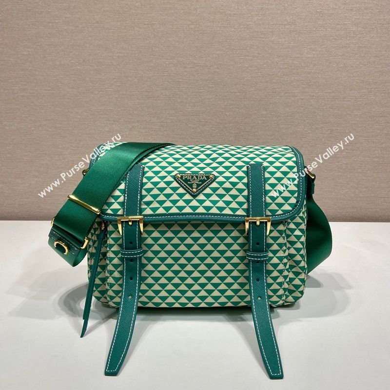 Prada Symbole Printed Nylon Messenger Bag Green 2025 1BD383 (YZ-250207025)