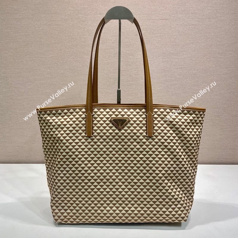 Prada Tassuto Triangulum Printed Nylon Tote Bag Beige 2025 1BD552 (YZ-250207026)