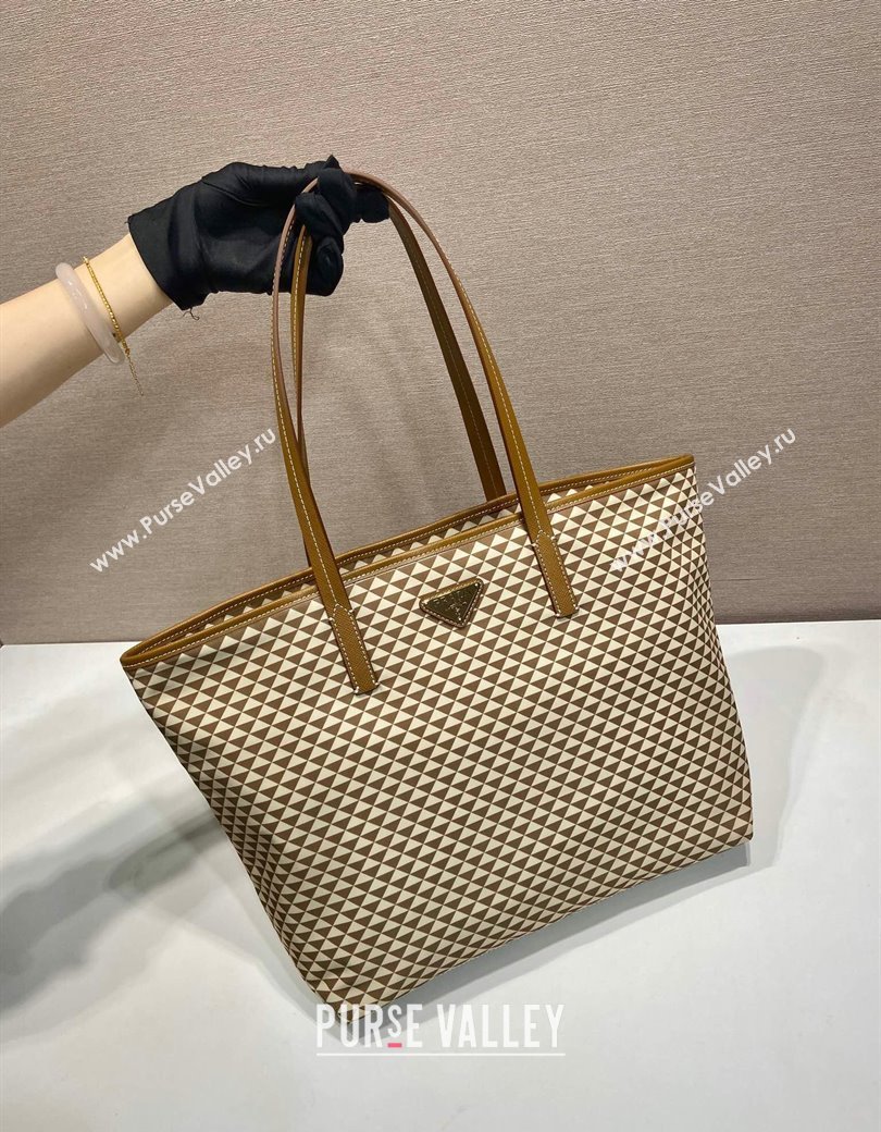 Prada Tassuto Triangulum Printed Nylon Tote Bag Beige 2025 1BD552 (YZ-250207026)