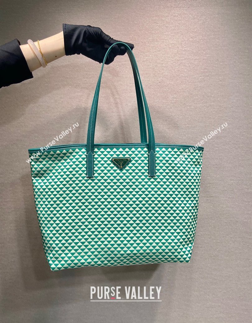 Prada Tassuto Triangulum Printed Nylon Tote Bag Green 2025 1BD552 (YZ-250207027)