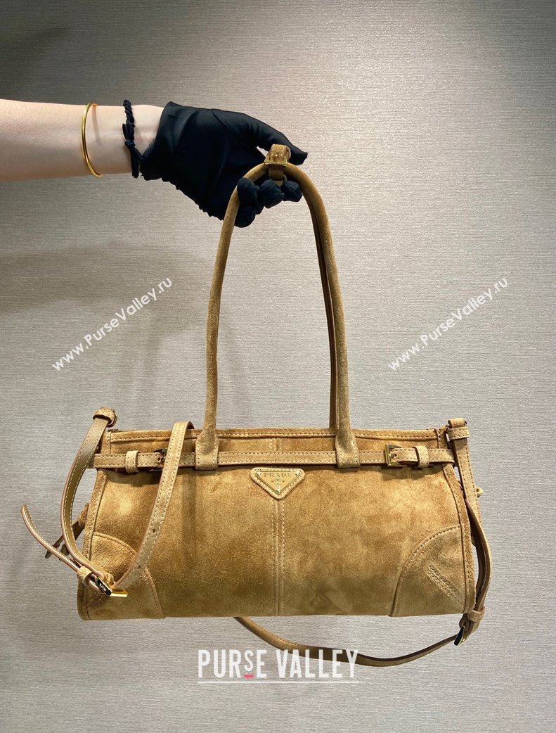 Prada Medium Suede handbag 1BA426 Dark Beige 2025 (YZ-250207009)