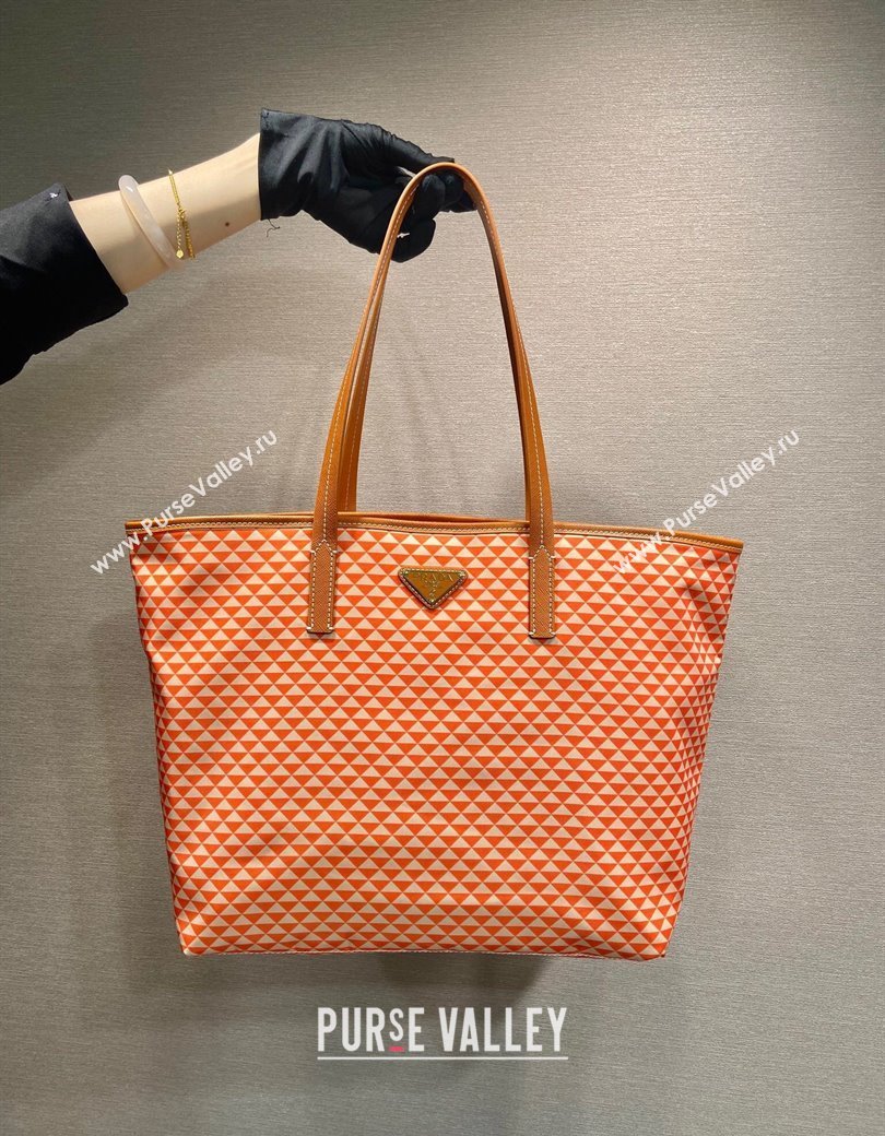 Prada Tassuto Triangulum Printed Nylon Tote Bag Orange 2025 1BD552 (YZ-250207028)