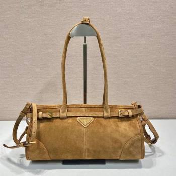 Prada Bonnie Medium Suede handbag 1BA426 Dark Beige 2025 (YZ-250521045)