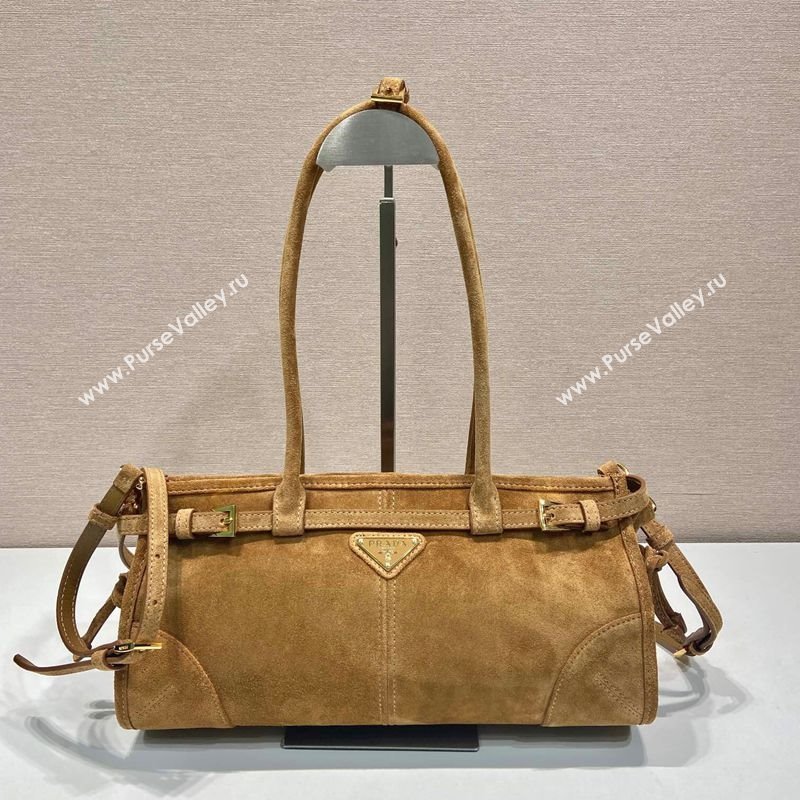 Prada Bonnie Medium Suede handbag 1BA426 Dark Beige 2025 (YZ-250521045)