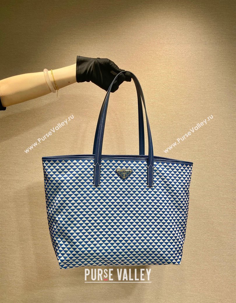 Prada Tassuto Triangulum Printed Nylon Tote Bag Blue 2025 1BD552 (YZ-250207029)