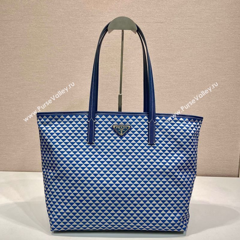 Prada Tassuto Triangulum Printed Nylon Tote Bag Blue 2025 1BD552 (YZ-250207029)
