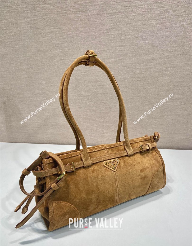 Prada Medium Suede handbag 1BA426 Dark Beige 2025 (YZ-250207009)