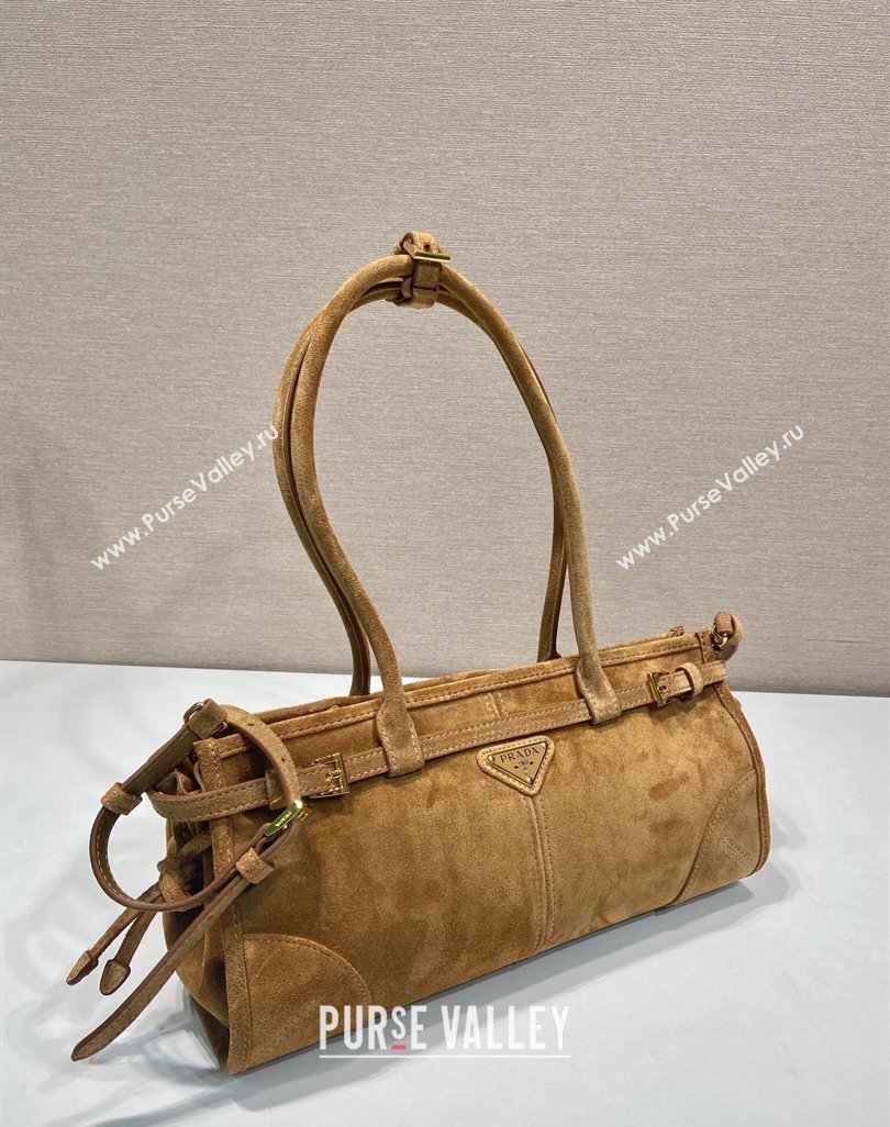 Prada Bonnie Medium Suede handbag 1BA426 Dark Beige 2025 (YZ-250521045)