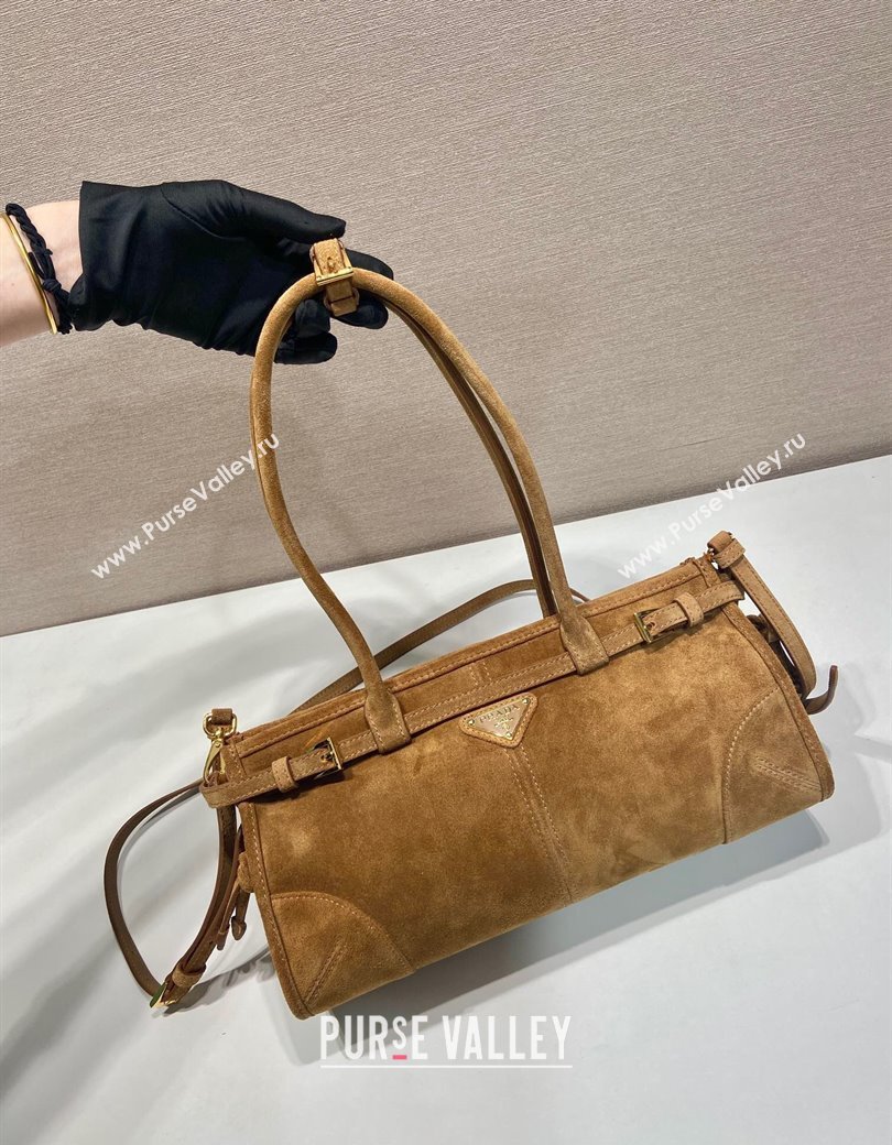 Prada Medium Suede handbag 1BA426 Dark Beige 2025 (YZ-250207009)
