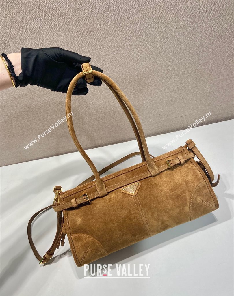 Prada Bonnie Medium Suede handbag 1BA426 Dark Beige 2025 (YZ-250521045)