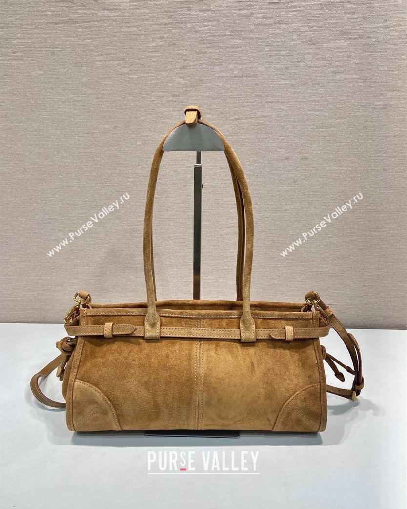 Prada Medium Suede handbag 1BA426 Dark Beige 2025 (YZ-250207009)