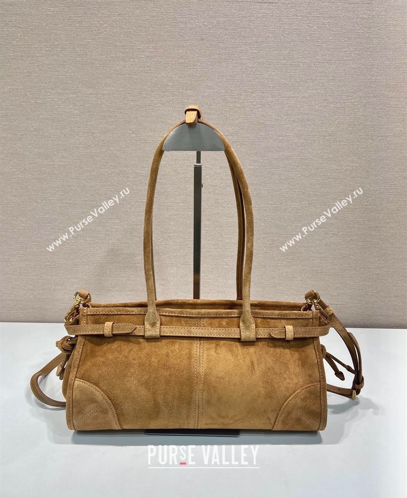 Prada Bonnie Medium Suede handbag 1BA426 Dark Beige 2025 (YZ-250521045)