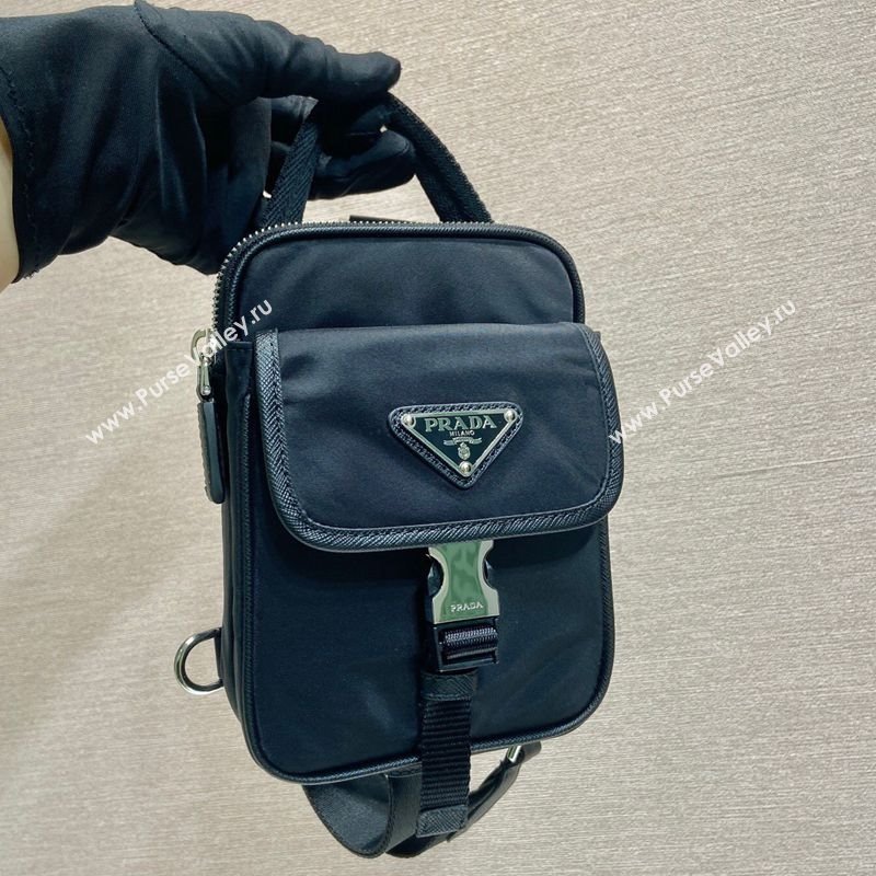 Prada Mens Re-Nylon and Saffiano leather smartphone case Mini bag Black 2025 2ZH194 (YZ-250207031)