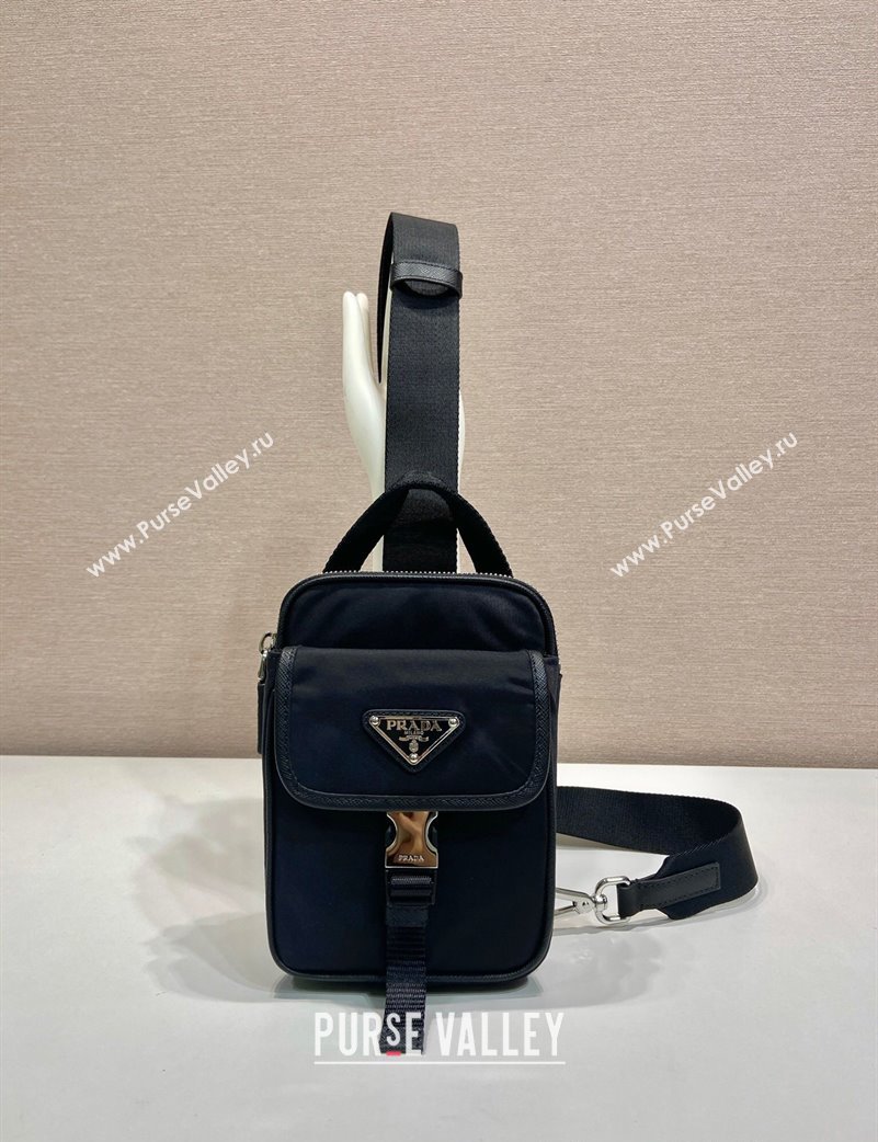 Prada Mens Re-Nylon and Saffiano leather smartphone case Mini bag Black 2025 2ZH194 (YZ-250207031)