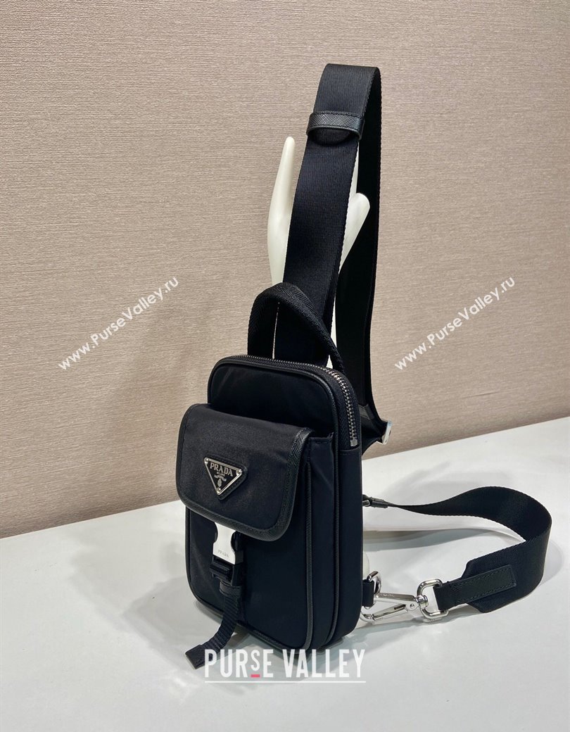 Prada Mens Re-Nylon and Saffiano leather smartphone case Mini bag Black 2025 2ZH194 (YZ-250207031)