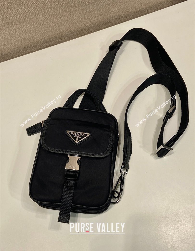 Prada Mens Re-Nylon and Saffiano leather smartphone case Mini bag Black 2025 2ZH194 (YZ-250207031)