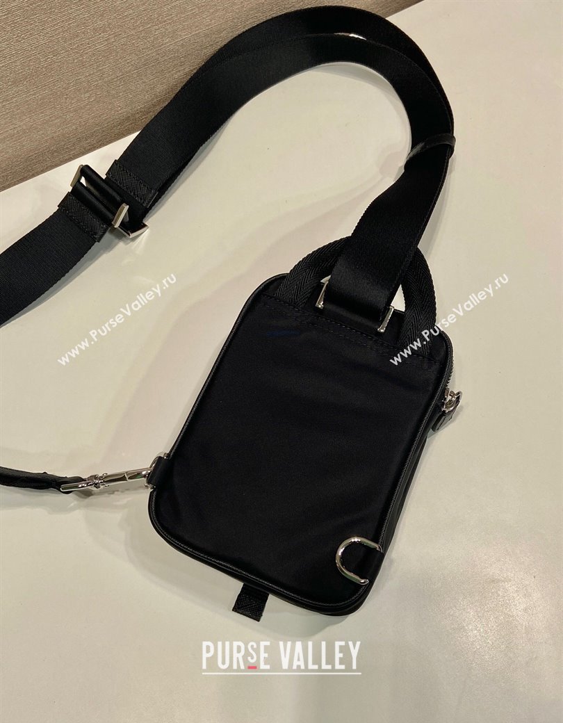 Prada Mens Re-Nylon and Saffiano leather smartphone case Mini bag Black 2025 2ZH194 (YZ-250207031)