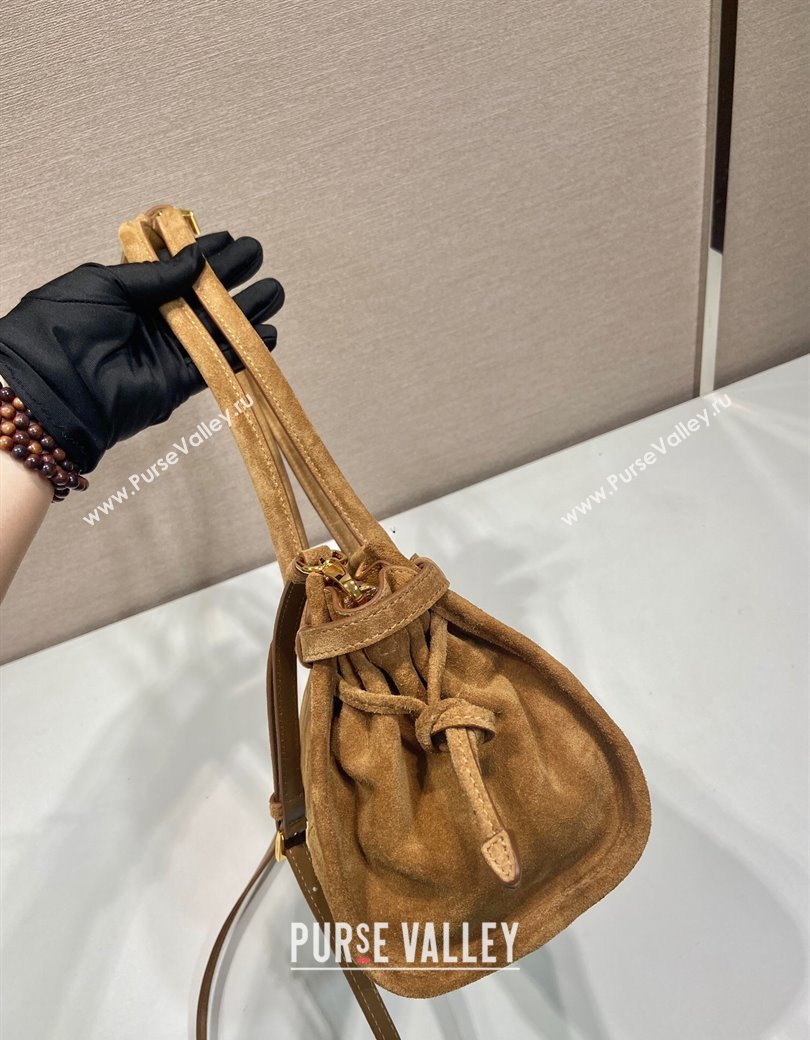 Prada Medium Suede handbag 1BA426 Dark Beige 2025 (YZ-250207009)