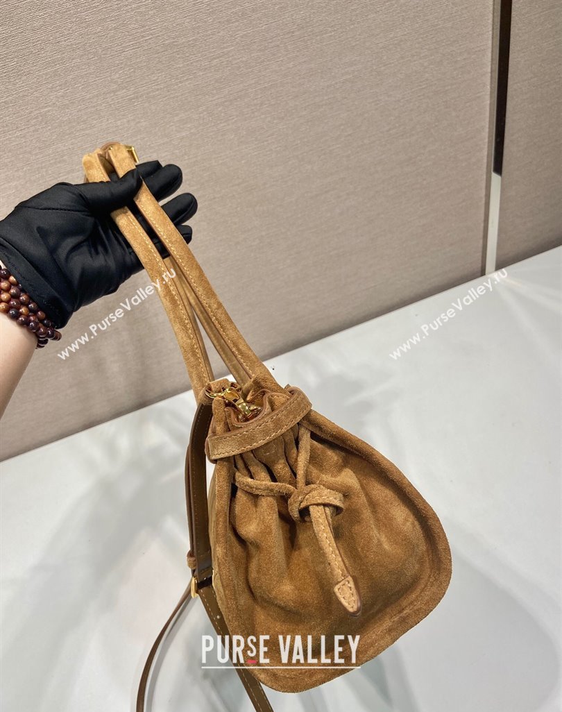 Prada Bonnie Medium Suede handbag 1BA426 Dark Beige 2025 (YZ-250521045)