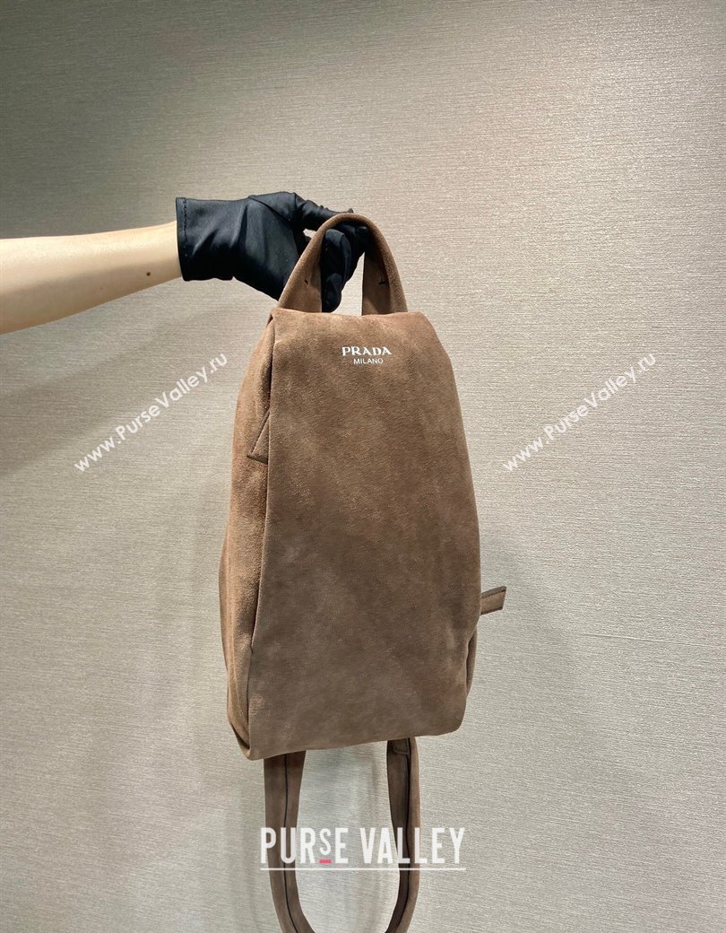 Prada Mens Suede backpack bag Coffee Brown 2025 2VZ114 (YZ-250207033)