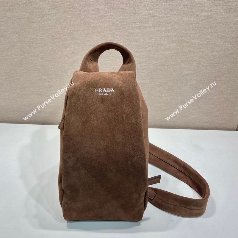 Prada Mens Suede backpack bag Coffee Brown 2025 2VZ114 (YZ-250207033)